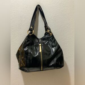 Michael Kors Textured Leather Zipper Shoulder Black Bag Purse